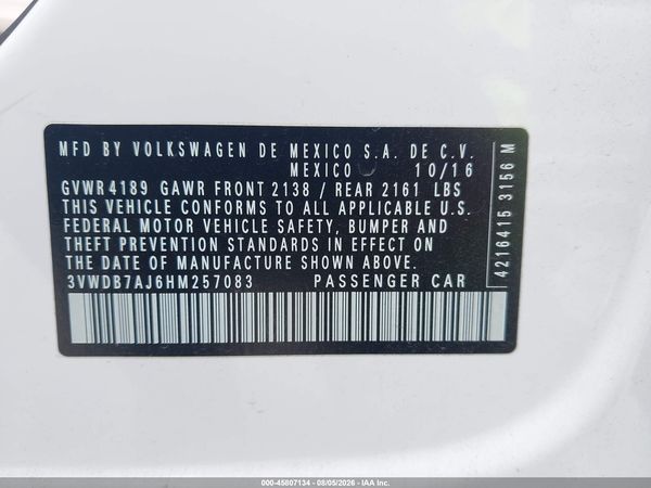 2017 VOLKSWAGEN JETTA 1.4T SE — I9