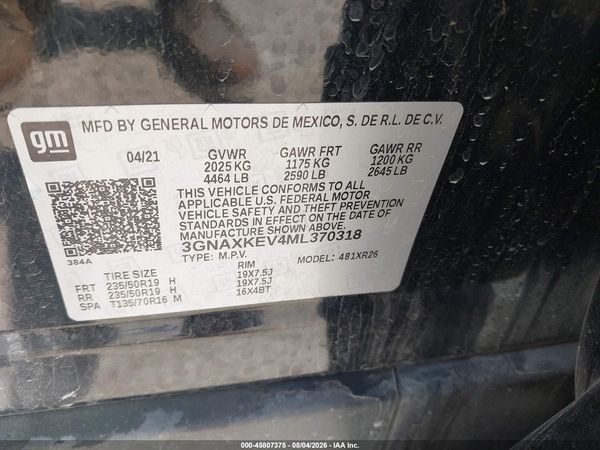 2021 CHEVROLET EQUINOX FWD LT — I9