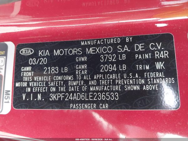 2020 KIA FORTE LXS