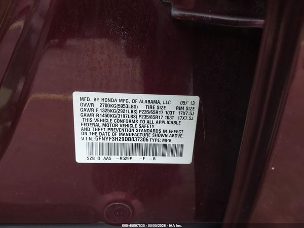2013 HONDA PILOT LX