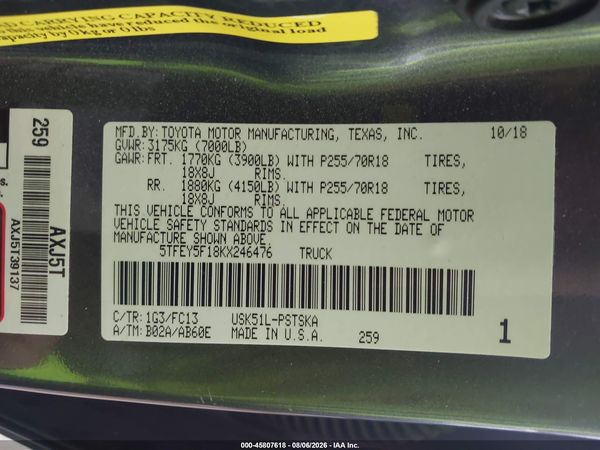 2019 TOYOTA TUNDRA SR5 5.7L V8