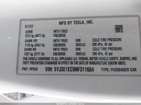 2022 TESLA MODEL 3