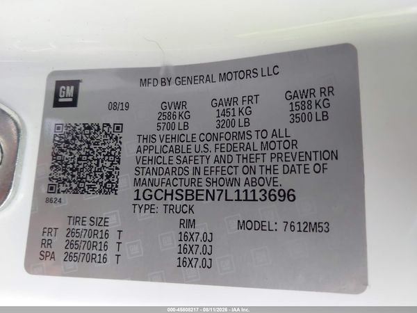 2020 CHEVROLET COLORADO 2WD  LONG BOX WT — I9