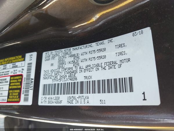 2018 TOYOTA TUNDRA LIMITED 5.7L V8