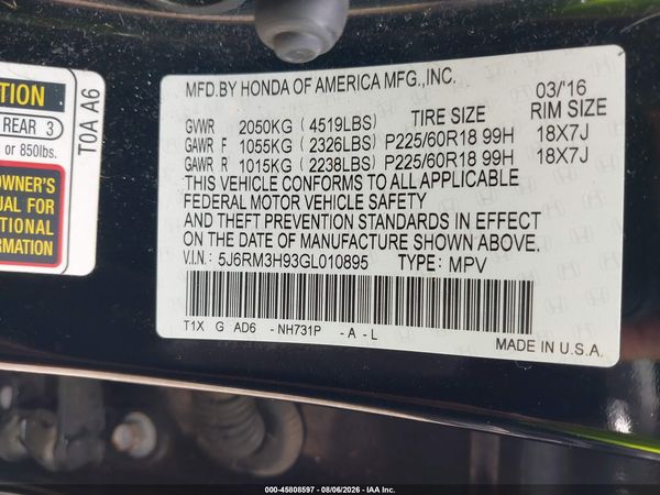 2016 HONDA CR-V TOURING
