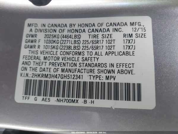 2016 HONDA CR-V SE