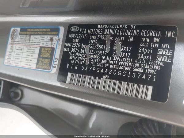 2016 KIA SORENTO 2.4L LX