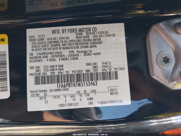2021 FORD MUSTANG ECOBOOST FASTBACK
