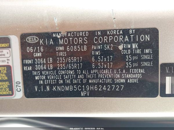 2017 KIA SEDONA LX