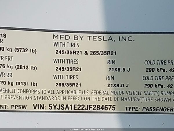 2018 TESLA MODEL S 100D/75D/P100D