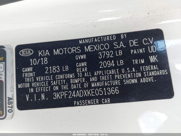 2019 KIA FORTE LXS