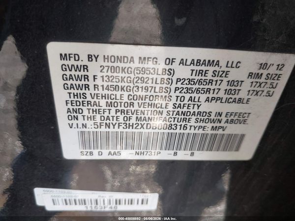 2013 HONDA PILOT LX