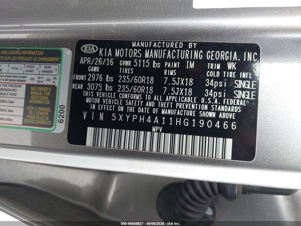 2017 KIA SORENTO 2.0T EX