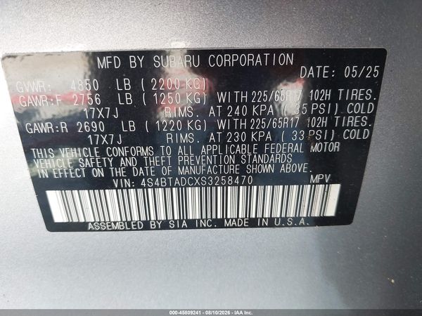 2025 SUBARU OUTBACK PREMIUM — I9
