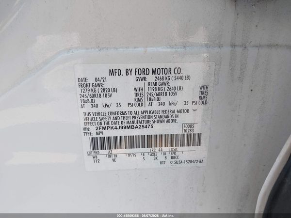2021 FORD EDGE SEL — I9