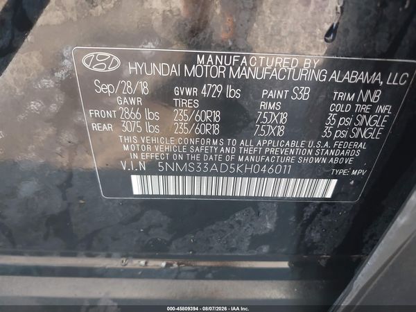 2019 HYUNDAI SANTA FE SEL PLUS
