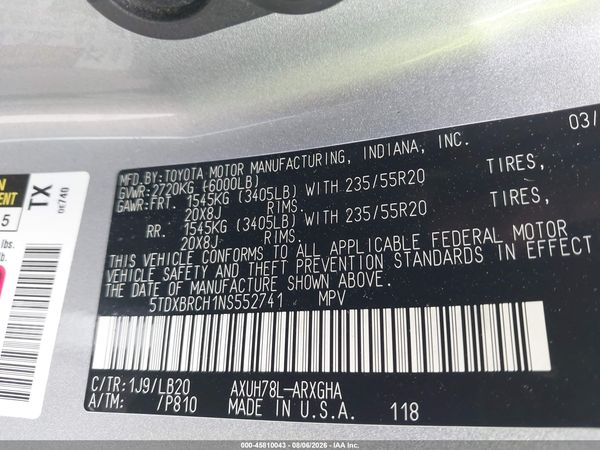 2022 TOYOTA HIGHLANDER HYBRID LIMITED