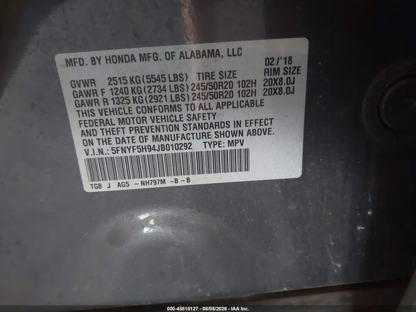 2018 HONDA PILOT TOURING