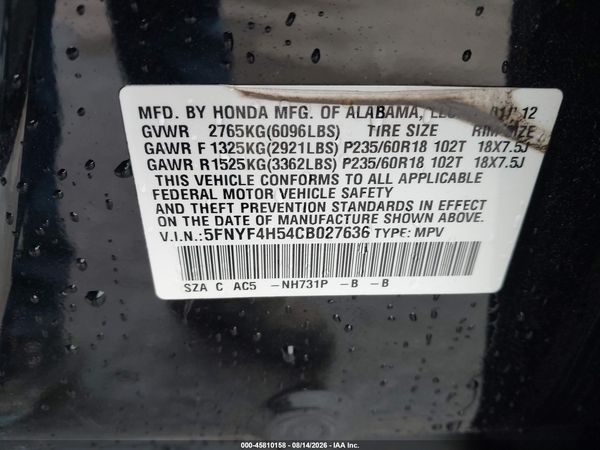 2012 HONDA PILOT EX-L