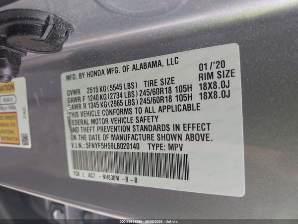 2020 HONDA PILOT 2WD EX-L