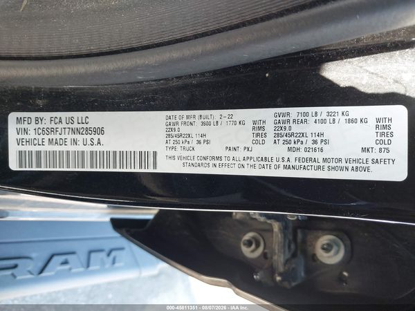 2022 RAM 1500 LARAMIE  4X4 5'7 BOX