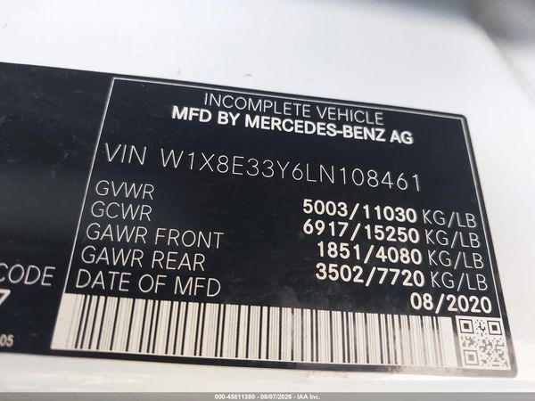 2020 MERCEDES-BENZ SPRINTER 3500XD STANDARD ROOF V6