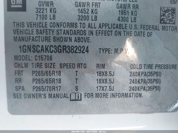 2016 CHEVROLET TAHOE LS — I9