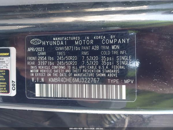 2021 HYUNDAI PALISADE SEL