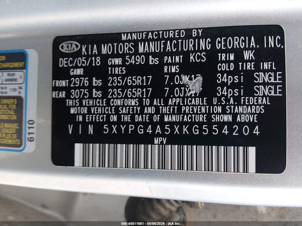 2019 KIA SORENTO 3.3L LX