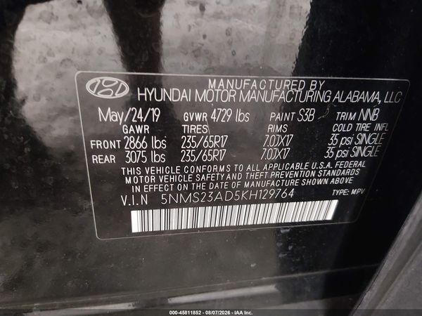2019 HYUNDAI SANTA FE SE