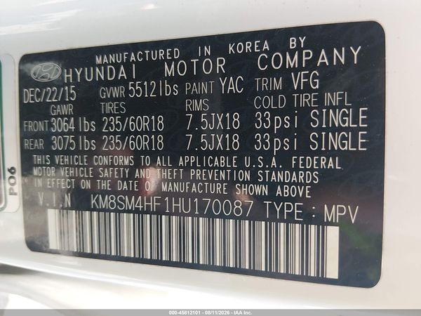 2017 HYUNDAI SANTA FE SE