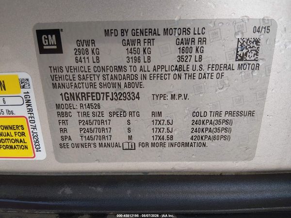 2015 CHEVROLET TRAVERSE LS — I9