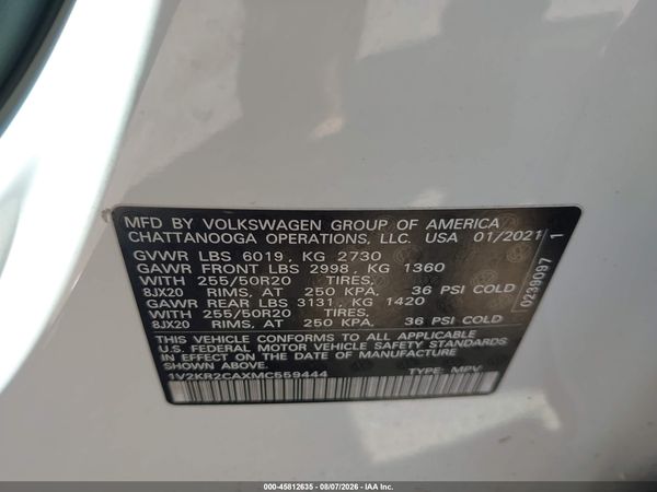 2021 VOLKSWAGEN ATLAS 3.6L V6 SE W/TECHNOLOGY — I9