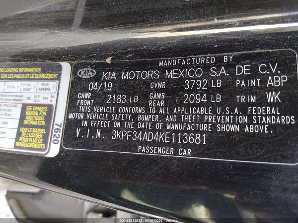 2019 KIA FORTE S