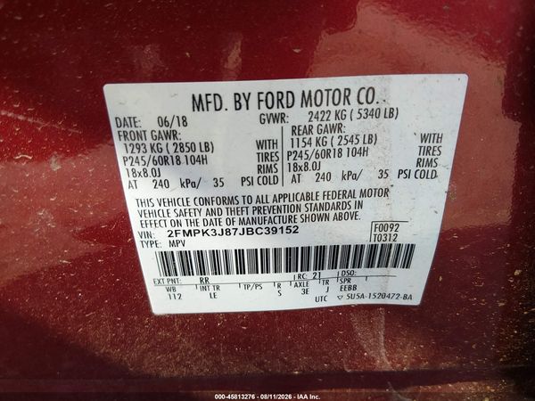 2018 FORD EDGE SEL — I9