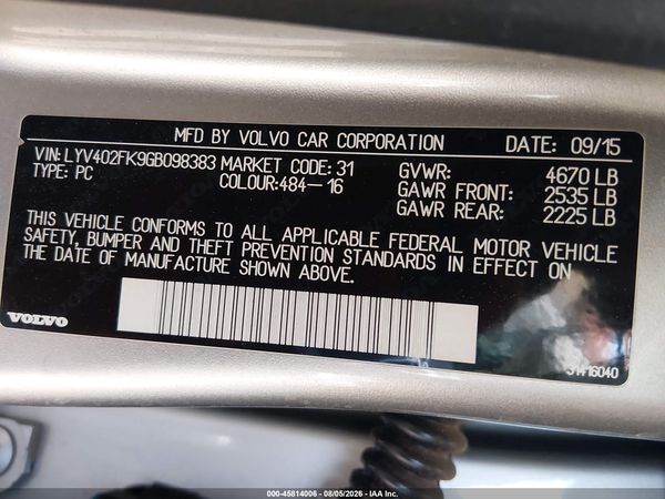 2016 VOLVO S60 INSCRIPTION T5 DRIVE-E PREMIER