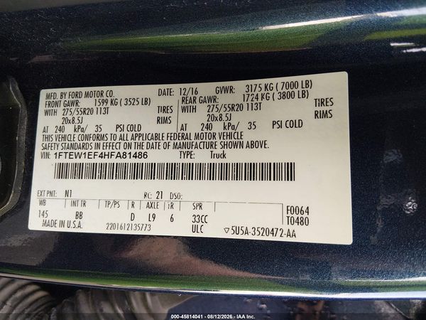 2017 FORD F-150 PLATINUM