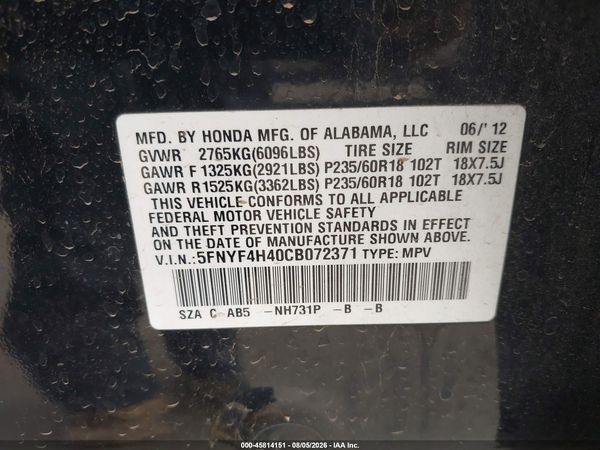 2012 HONDA PILOT EX