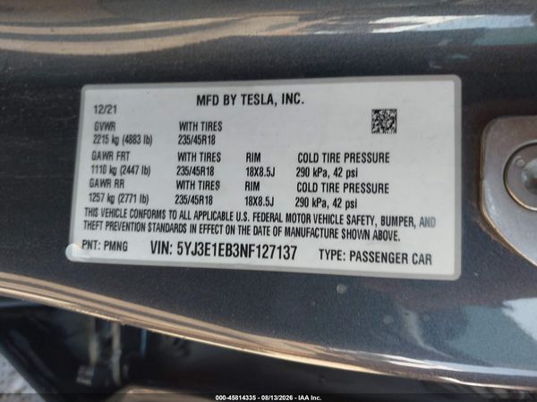 2022 TESLA MODEL 3