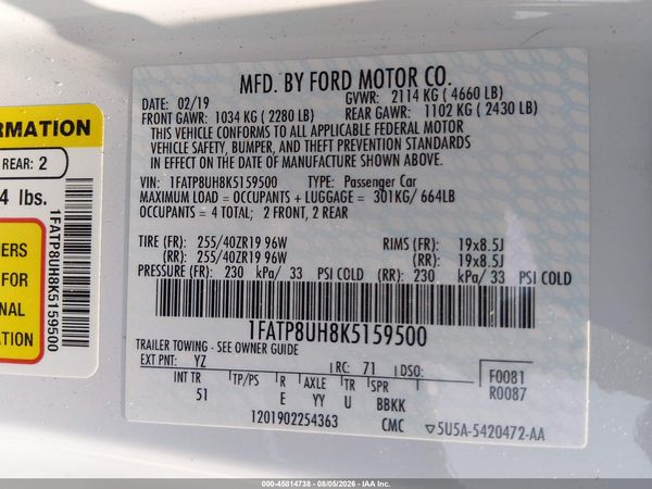 2019 FORD MUSTANG ECOBOOST PREMIUM