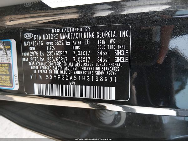 2017 KIA SORENTO 3.3L LX