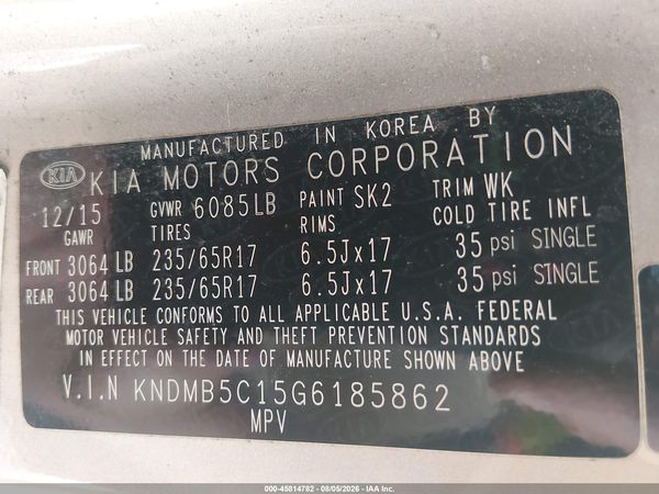 2016 KIA SEDONA LX