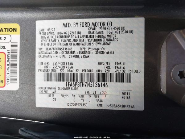 2022 FORD MUSTANG ECOBOOST FASTBACK