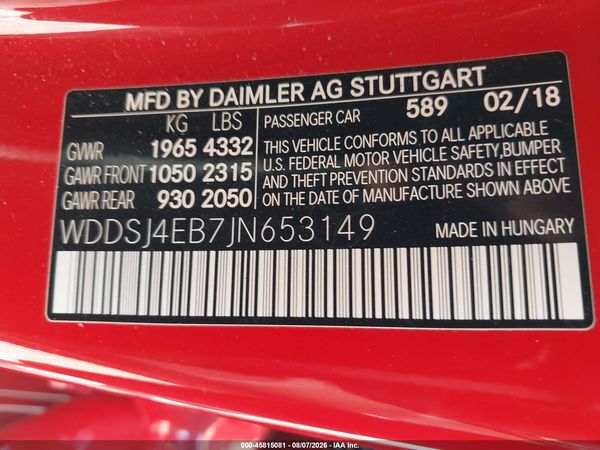 2018 MERCEDES-BENZ CLA 250 CLA250