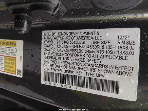 2022 HONDA PILOT 2WD EX-L