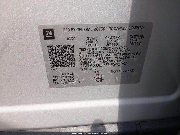 2020 CHEVROLET EQUINOX AWD LT 1.5L TURBO — I9