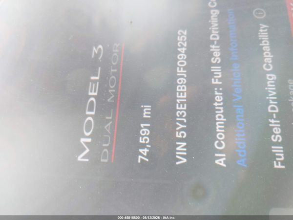2018 TESLA MODEL 3 LONG RANGE/PERFORMANCE