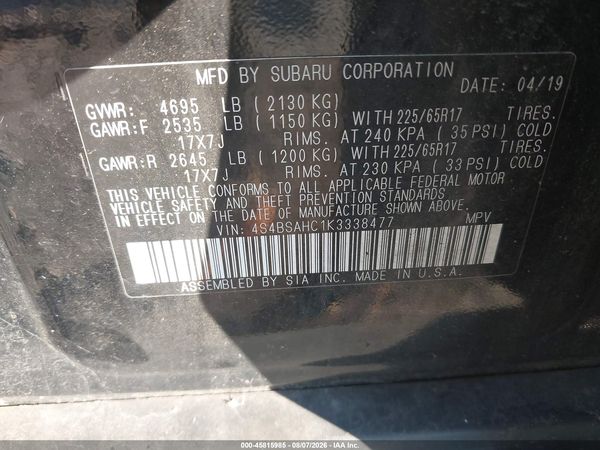 2019 SUBARU OUTBACK 2.5I PREMIUM