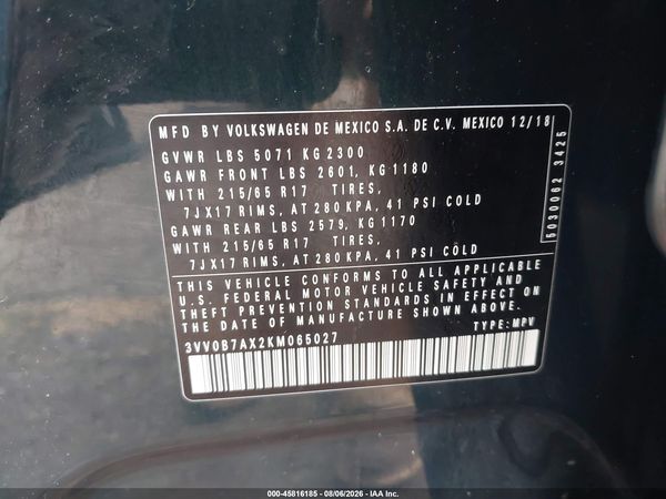2019 VOLKSWAGEN TIGUAN 2.0T S — I9