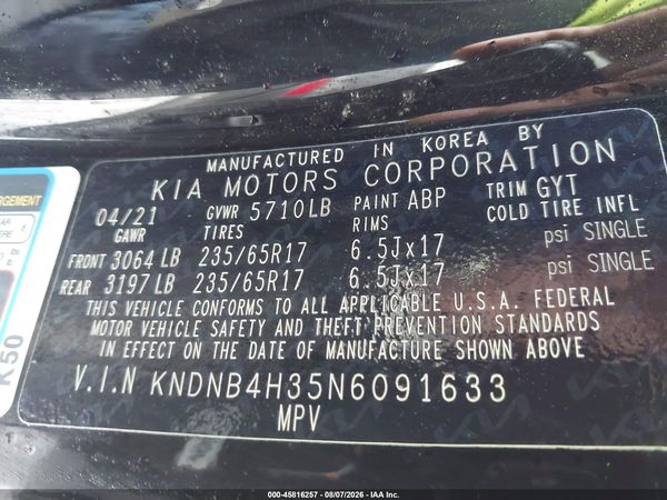 2022 KIA CARNIVAL MPV LX SEAT PACKAGE